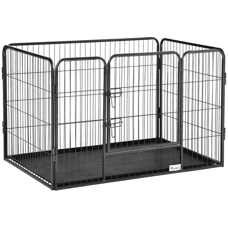 Enclos parc pour chien intérieur extérieur 109 x 74 x 71 cm porte verrouillable double loquet industriel en acier gris 21_0007443