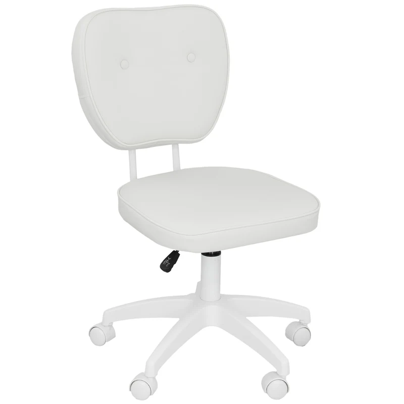 Chaise de bureau sans accoudoirs 46 x 59 x 82-92 cm hauteur réglable pivotant 360° soutien moderne épuré en PU blanc 21_0006258