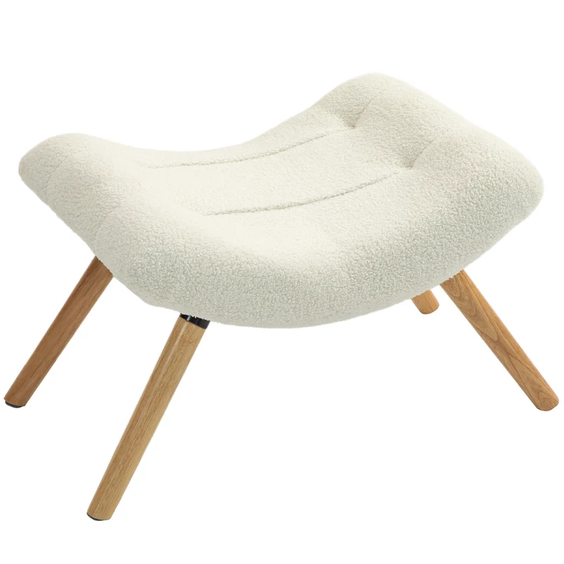 Repose-pieds moderne courbé rembourré polyvalent salon chambre 60,5 x 45 x 38 cm confort assise scandinave en bois crème 21_0002950