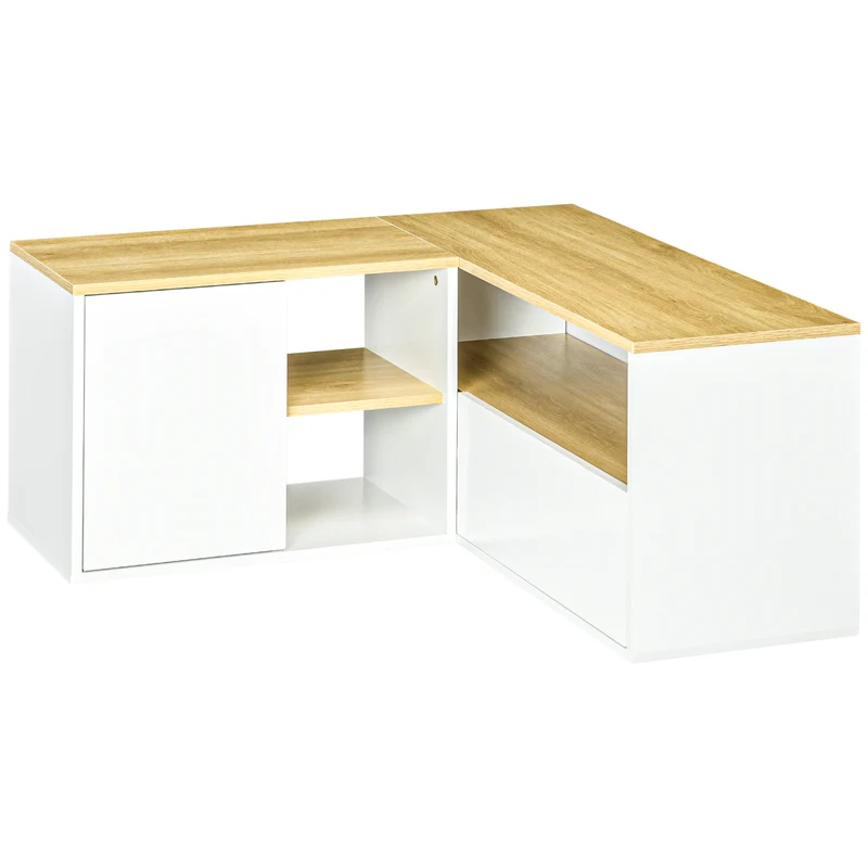 Meuble tv d'angle 90 x 90 x 45 cm gain de place compact rangements style scandinave en panneaux de particules bois clair 21_0003125