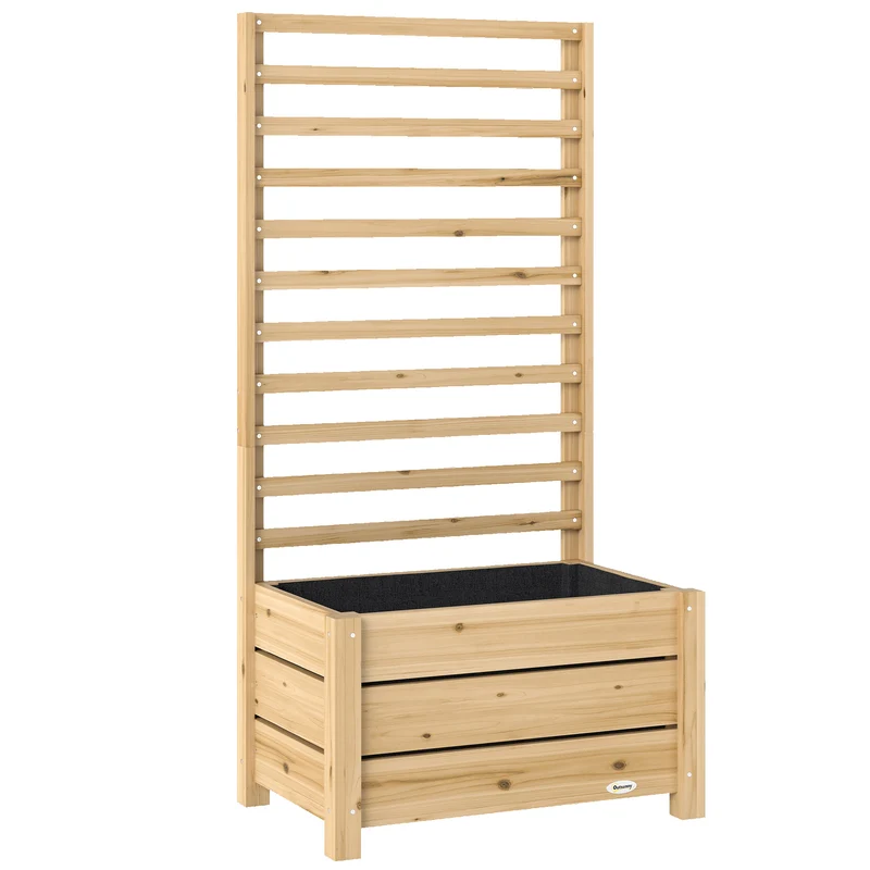 Jardinière avec treillis balcon 60 x 39 x 120 cm drainage doublure pour plantes grimpantes rustique en bois naturel 21_0005618
