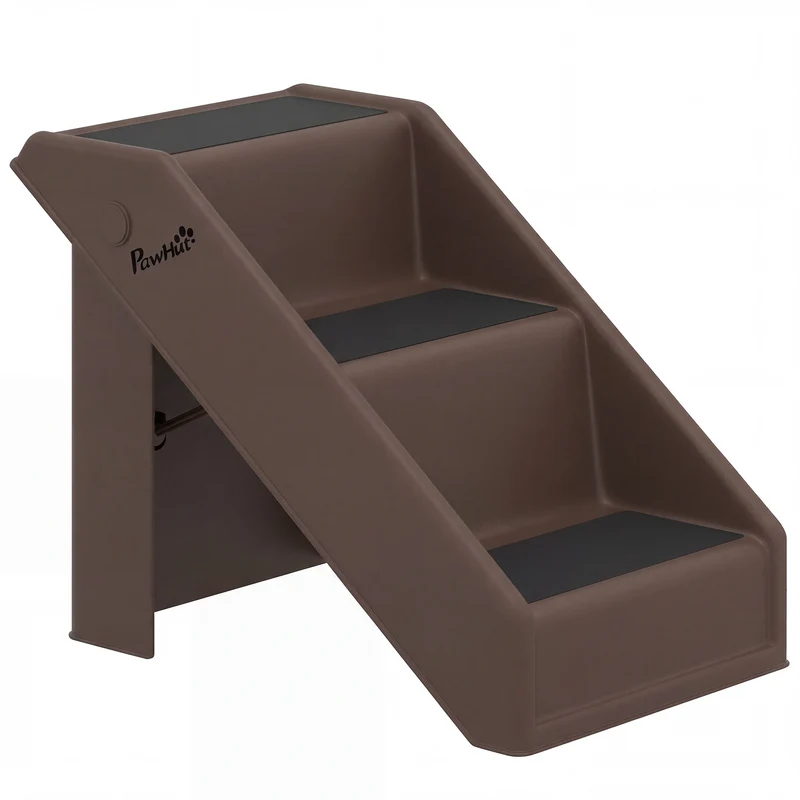 Escalier pour chien pliant à 3 marches pour canapé 53 x 30.5 x 36.5 cm antidérapant pliable moderne épuré en PP marron 21_0007487