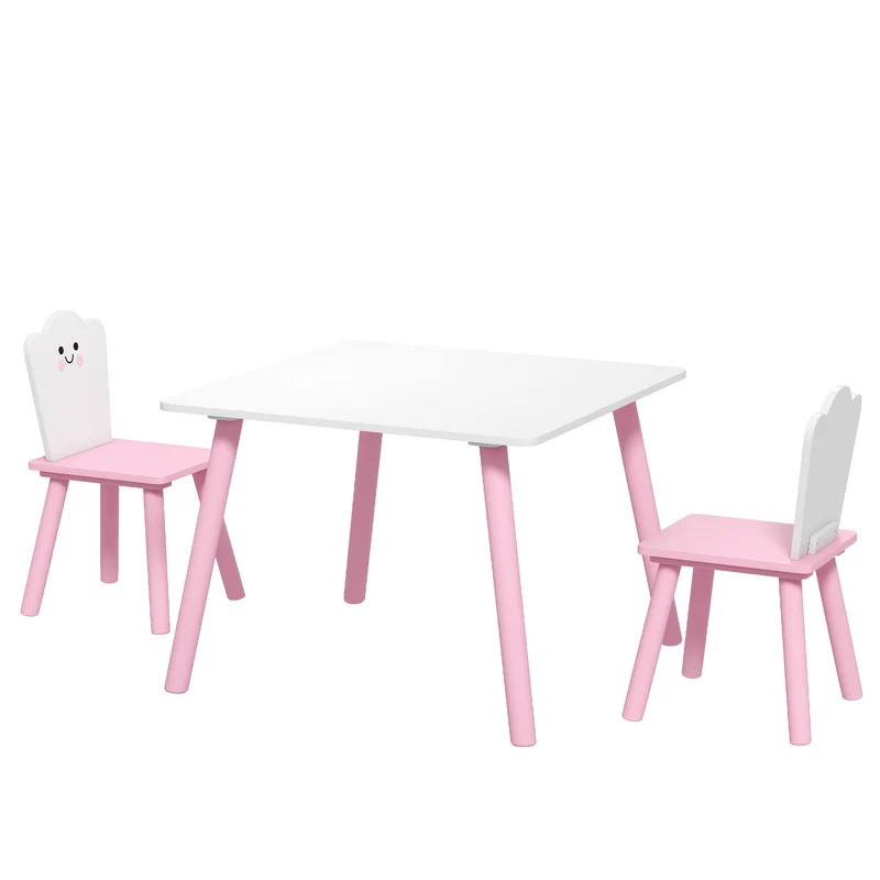 Ensemble table et 2 chaises enfant 60 x 60 x 44 cm favorise autonomie et créativité scandinave tendance en MDF rose 21_0000240