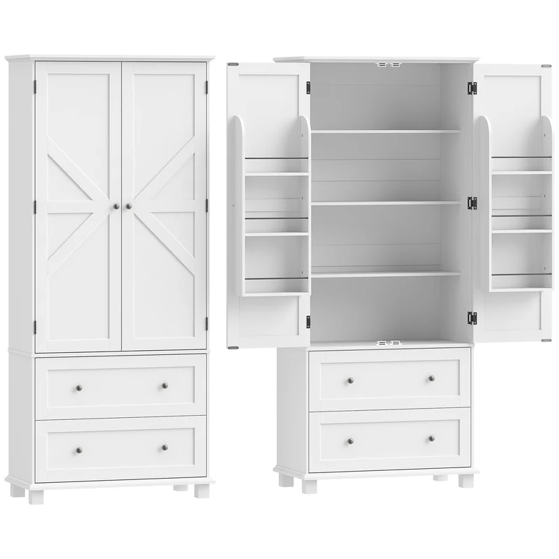 Buffet haut cuisine 80 x 39,5 x 184,5 cm étagères réglables tiroirs très spacieux rustique finition mate en MDF blanc 21_0003409