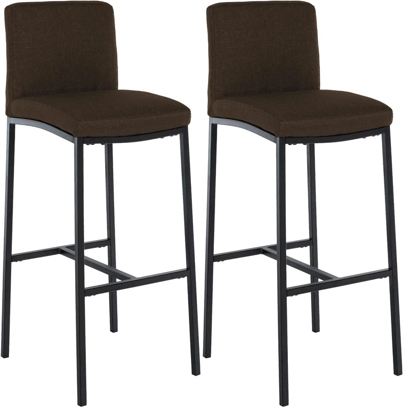 Lot de 2 tabourets de bar design épuré et contemporain en tissu marron cadre à quatre pieds en métal noir 10_0006629