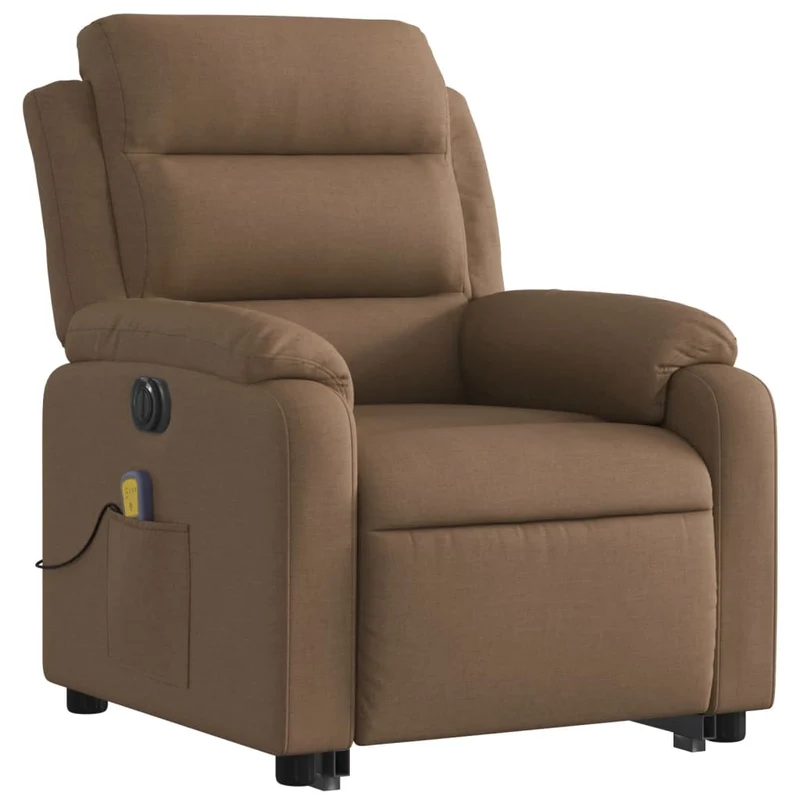 Fauteuil de relaxation fonction massage et inclinable levage électrique en tissu marron DEC027783