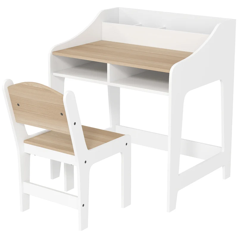 Ensemble bureau et chaise enfant grand rangement et assise ergonomique 60 x 48 x 68 cm scandinave en MDF bois naturel 21_0000222