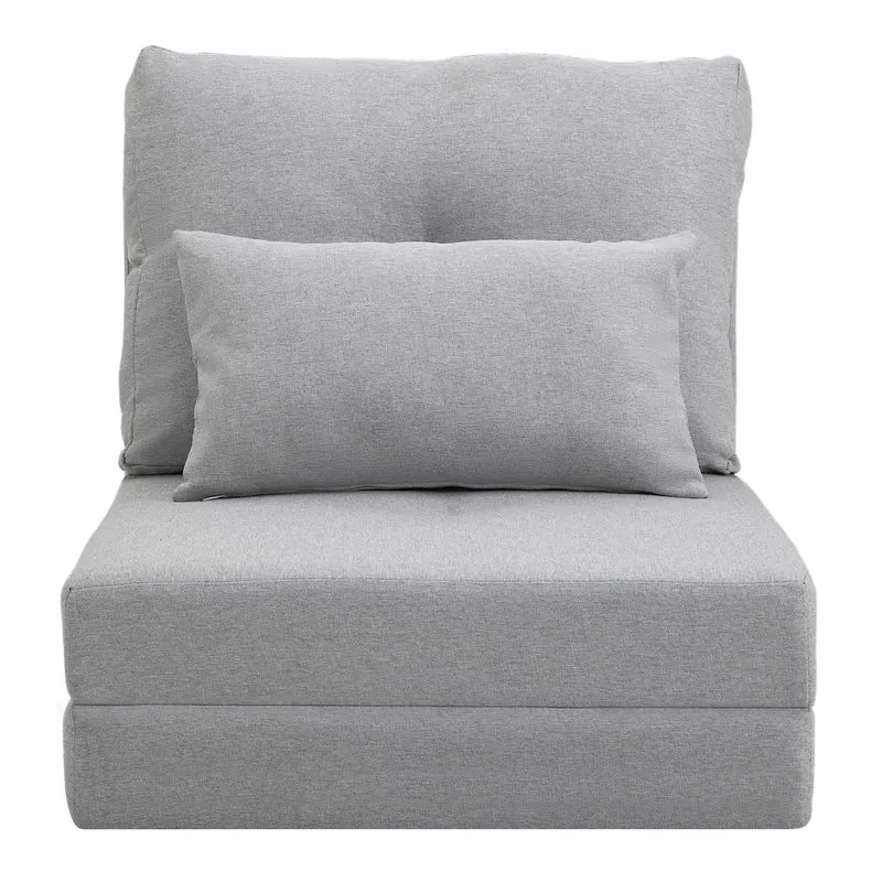 Chauffeuse convertible 1 place canapé-lit 180 x 60 x 29 cm dossier 5 niveaux mousse dense design cosy en lin gris clair 21_0001834