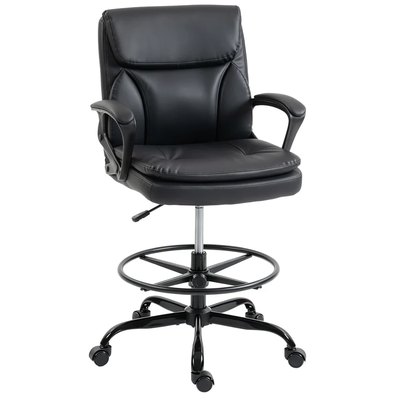 Chaise de bureau réglable 61 x 61 x 93-108 cm assise ergonomique dossier enveloppant moderne design en similicuir noir 21_0006339