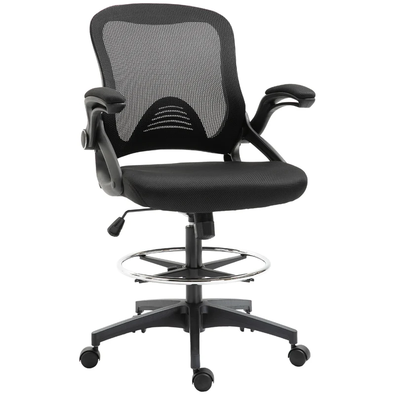 Chaise de bureau assise haute 64 x 60 x 106-126 cm ergonomique rembourrée contemporain usage professionnel en maille noir 21_0006160