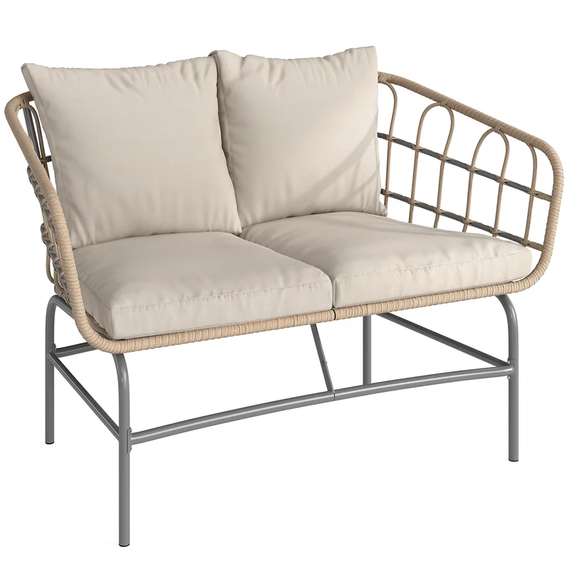 Canapé de jardin deux places 120 x 67 x 79 cm coussins déhoussables assise moelleuse design en résine tressée marron 21_0005990