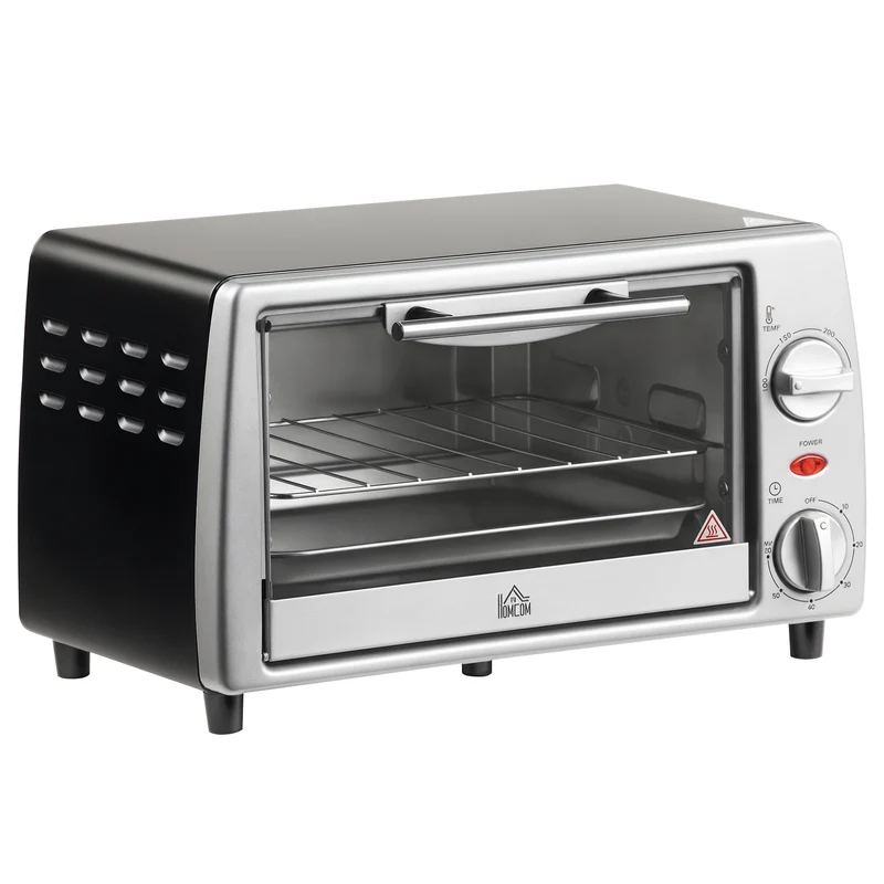 Mini four électrique cuisine 36,5 x 26 x 22 cm capacité 10 litres minuterie 60 min moderne minimaliste en métal argent 21_0000933