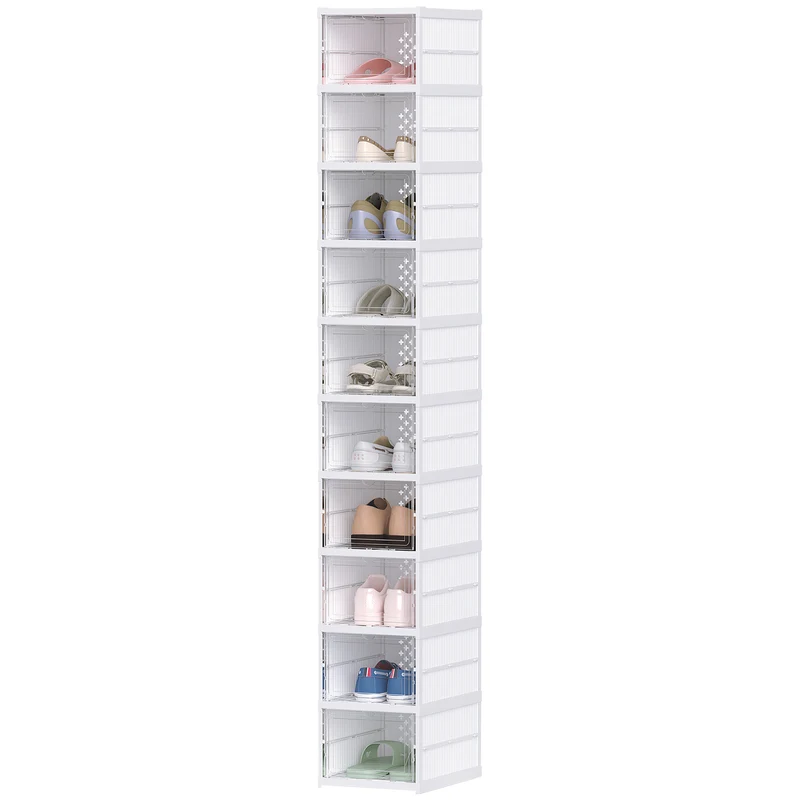 Lot de 10 boîtes à chaussures empilables 26 x 35 x 174 cm porte transparente taille jusqu'à 43 style épuré en PP blanc 21_0002742