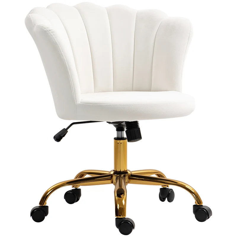Chaise de bureau dossier pétale 69 x 64 x 80-90 cm hauteur réglable bascule moderne design coiffeuse en velours blanc 21_0006267