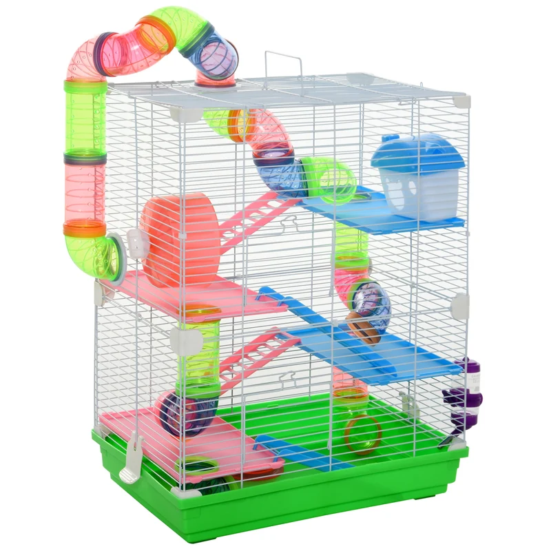 Cage pour hamster 5 étages 46 x 30 x 58 cm accès facile multiaccessoires espace de jeu design contemporain en métal vert 21_0007922