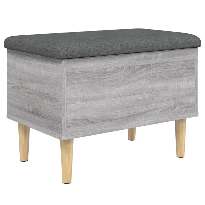 Banc banquette de rangement avec coussin d'assise 62 x 42 x 46 cm bois d'ingénierie couleur sonoma gris DEC024804