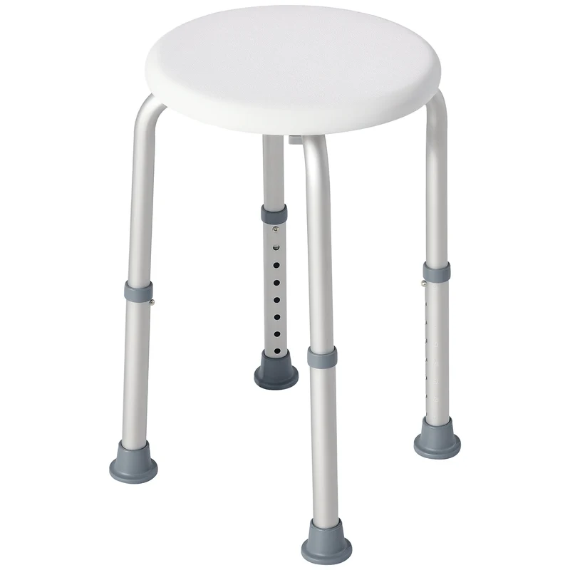 Tabouret de douche réglable 32,5 x 32,5 x 35,5-54 cm assise ergonomique antidérapant moderne épuré en aluminium blanc 21_0000926