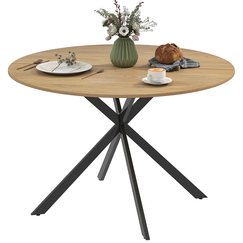 Table à manger ronde 120 x 120 x 75 cm patins réglables surface anti-rayures fini mat industriel rustique en bois chêne 21_0003320