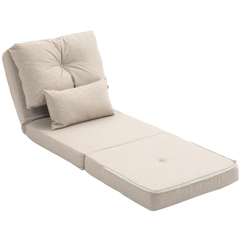 Fauteuil convertible 1 place canapé lit 180 x 60 x 29 cm dossier 5 positions assise modulable moderne épuré en lin beige 21_0001832