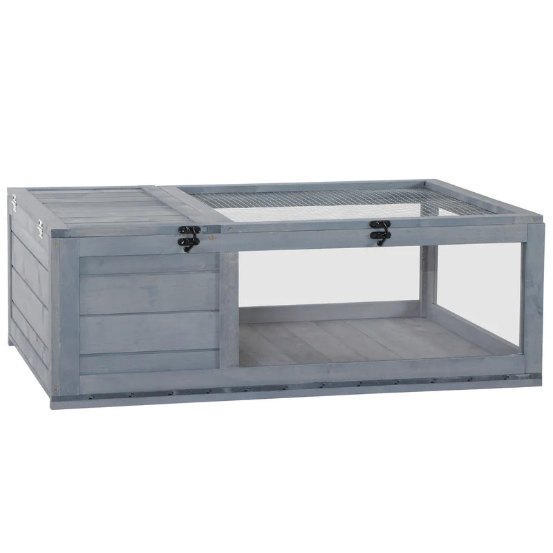 Enclos pour tortue double espace 91 x 60,5 x 32 cm toit ouvrant aération contemporain épuré salon pré huilé en bois gris 21_0007825