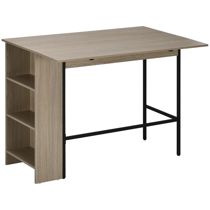 Îlot de cuisine 120 x 76 x 91 cm plateau latéral rabattable 3 étagères moderne chic en panneau de particules gris clair 21_0002299