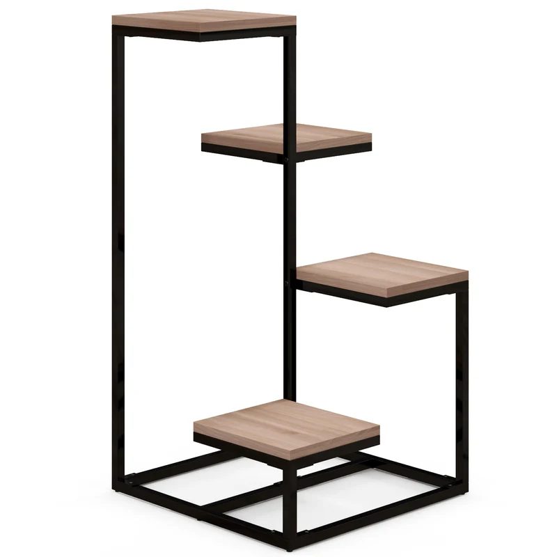 Étagère à plantes intérieur 40 x 40 x 75,5 cm 4 niveaux réglables design industriel pratique gain de place en acier noir 21_0004369
