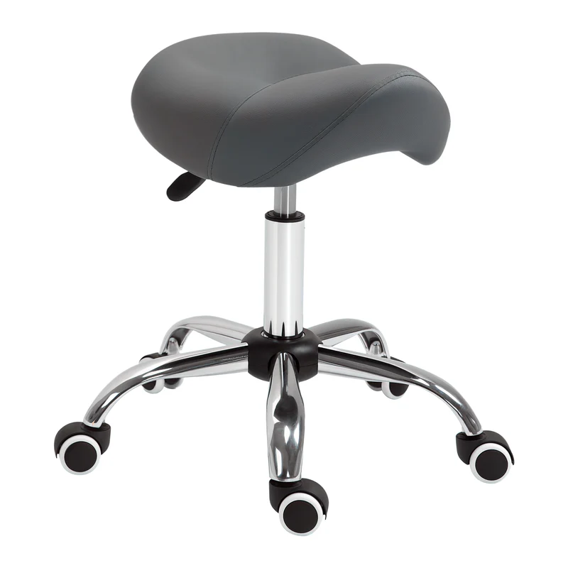 Tabouret à roulettes selle ergonomique 52 x 53 x 49-61 cm pivotant 360° réglable maintien du dos contemporain en PU gris 21_0000093