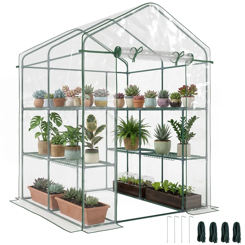 Serre de jardin 3 étagères 143 x 143 x 195 cm protection plantes semis montage facile contemporain en PVC transparent 21_0000044