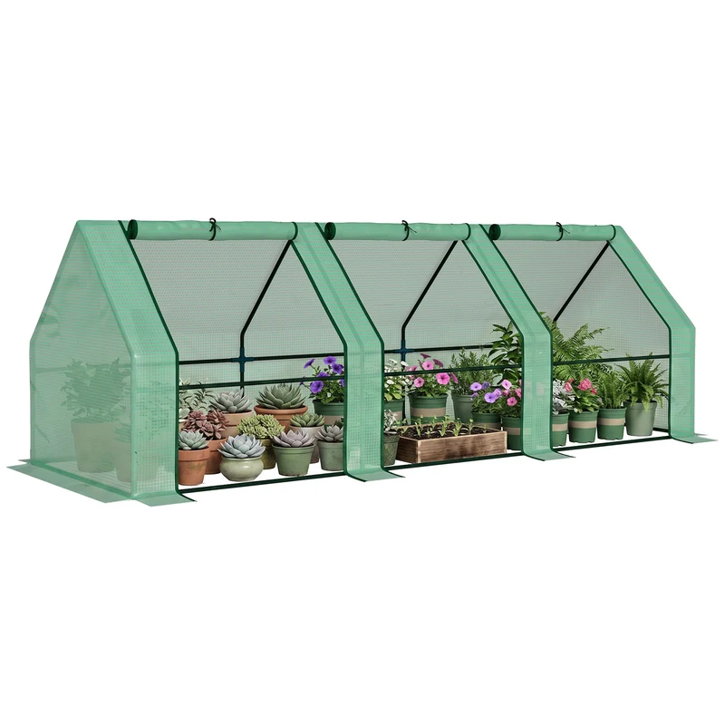 Mini serre tunnel jardin 270 x 90 x 90 cm protection plantes 3 fenêtres bâche 140 g/m² rustique en polyéthylène vert 21_0000043