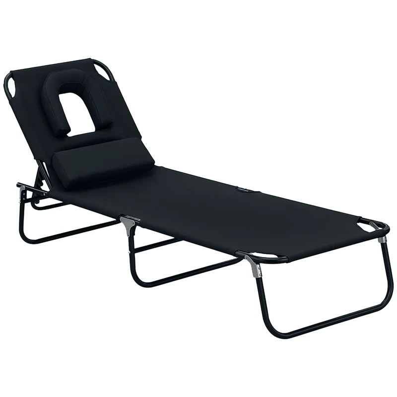 Chaise longue pliante jardin 190 x 56 x 28 cm réglable 3 positions oreiller amovible design contemporain en oxford noir 21_0000037