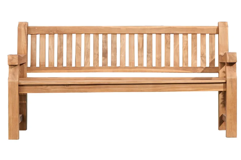 Banc de jardin dossier à lattes droites 120 cm en bois de teck avec accoudoirs 10_0007966