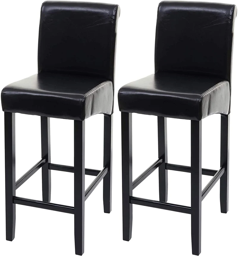 Lot de 2 tabourets de bar avec repose pieds en bois synthétique noir TDB04001