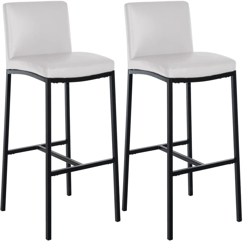 Lot de 2 tabourets de bar design épuré et contemporain en PVC blanc cadre à quatre pieds en métal noir 10_0006628