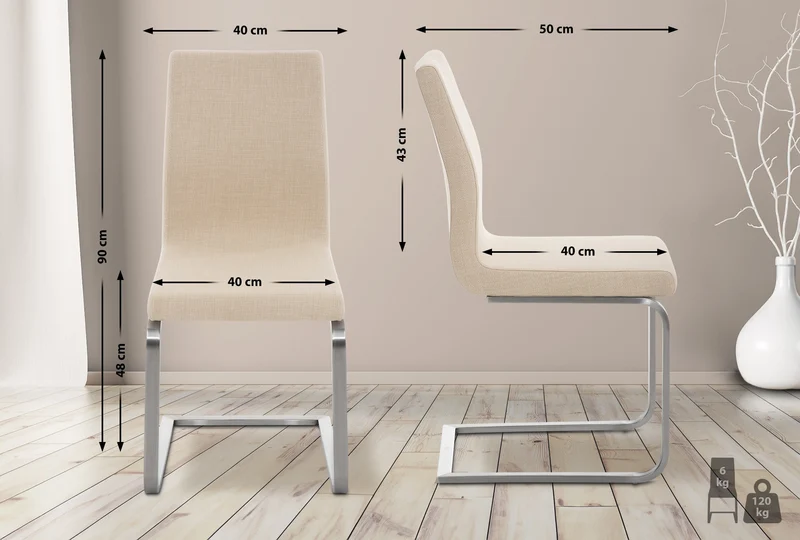 Chaise de salle à manger x1 design moderne en tissu crème support en acier inoxydable 10_0007616
