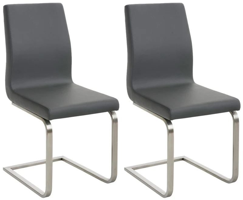Lot de 2 chaises de salle à manger cuisine salle d'attente en PVC gris et pied en forme luge acier inoxydable 10_0001597