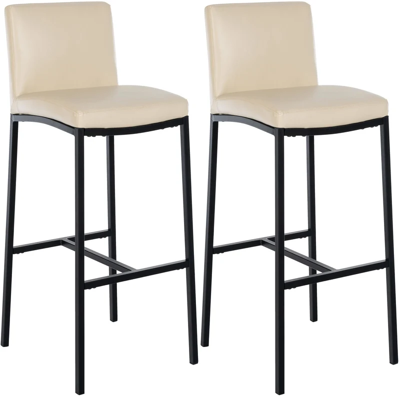 Lot de 2 tabourets de bar design épuré et contemporain en PVC crème cadre à quatre pieds en métal noir 10_0006416
