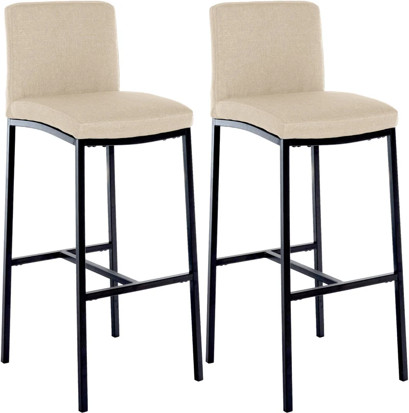 Lot de 2 tabourets de bar design épuré et contemporain en tissu crème cadre à quatre pieds en métal noir 10_0006538