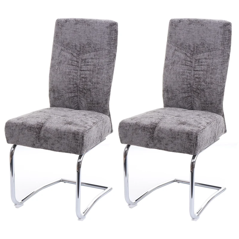 Lot de 2 chaises de salle à manger en métal et tissu chenille gris foncé cadre arrondi coutures décoratives 04_0007396