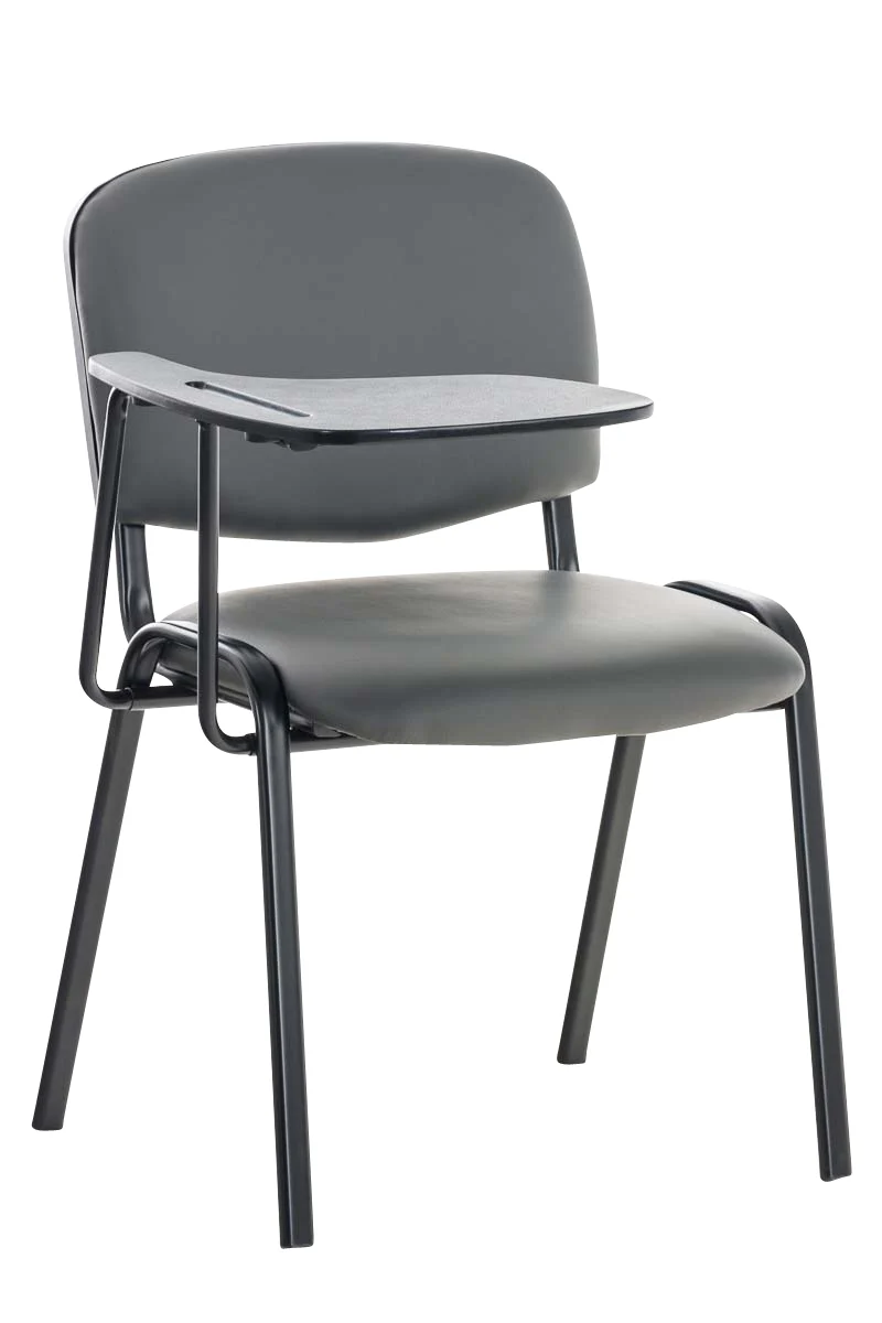 Chaise visiteur avec petite table rabattable pupitre en synthétique gris support métal noir BUR10649