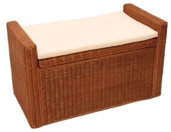 Banc banquette / coffre de rangement en rotin couleur miel BAN04016