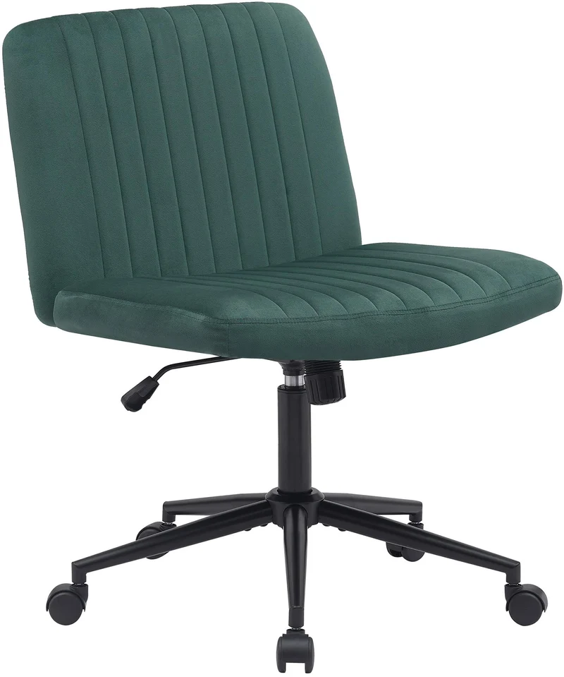 Chaise de bureau contemporaine surpiqûres verticale en velours vert réglable en hauteur et rotatif à 360 degrés 10_0007046