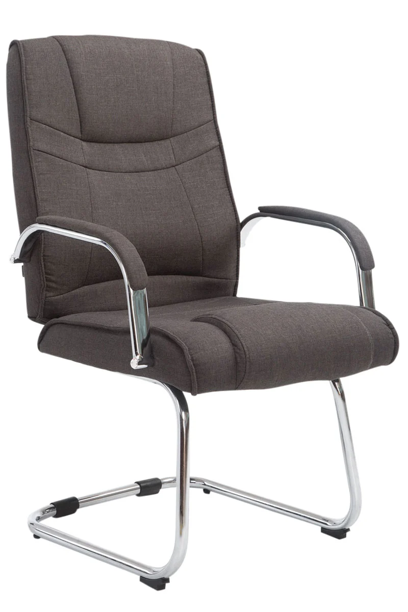 Fauteuil de bureau sans roulettes accoudoirs chaise visiteur charge maximale 180 kg en tissu gris foncé cadre en métal 10_0003251