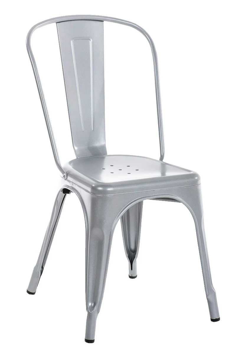 Chaise de salle à manger cusine design industriel empilable en métal argenté 10_0001344