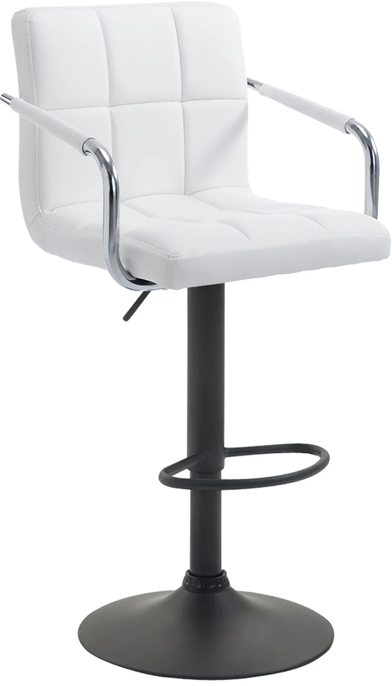 Tabouret de bar repose-pieds en synthétique blanc pieds trompette en métal noir mat TDB10535
