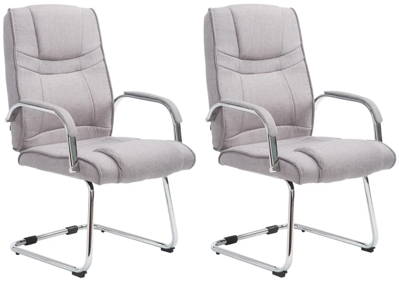 Lot de 2 fauteuils de bureau sans roulettes accoudoirs chaise visiteur charge maximale 180 kg en tissu gris cadre en métal 10_0008535