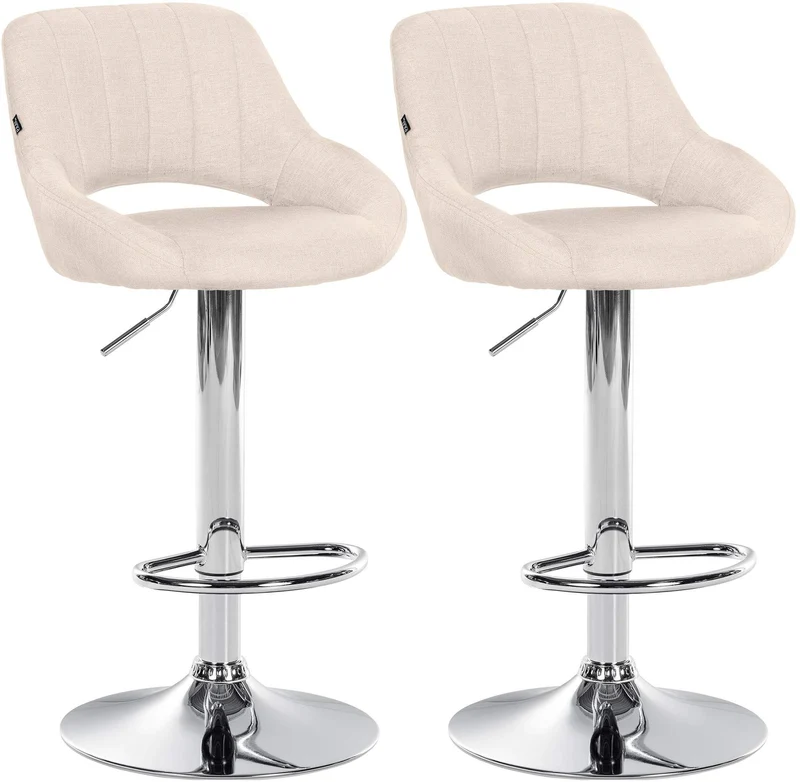 Lot de 2 tabourets de bar avec repose-pieds pivotant et réglable en tissu crème et métal 10_0004356
