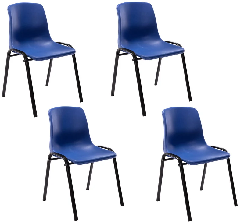 Lot de 4 chaises visiteur empilable salle d'attente en plastique bleu et métal 10_0003205