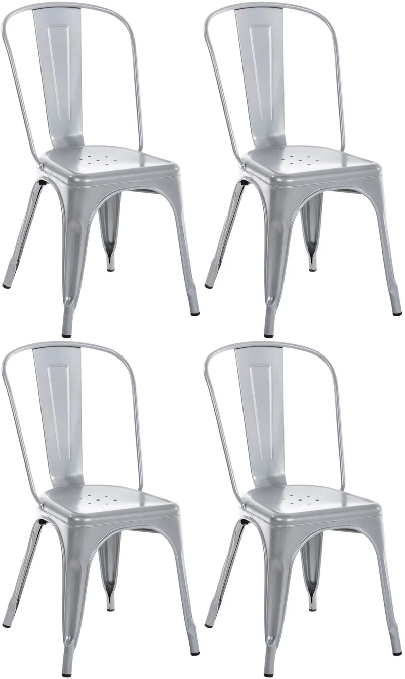 Lot de 4 chaises de salle à manger empilable avec dossier style industriel en métal argenté 10_0006870