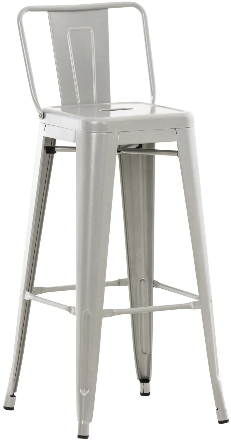 Tabouret de bar x1 design industriel avec dossier et repose-pieds en métal argenté 10_0000662