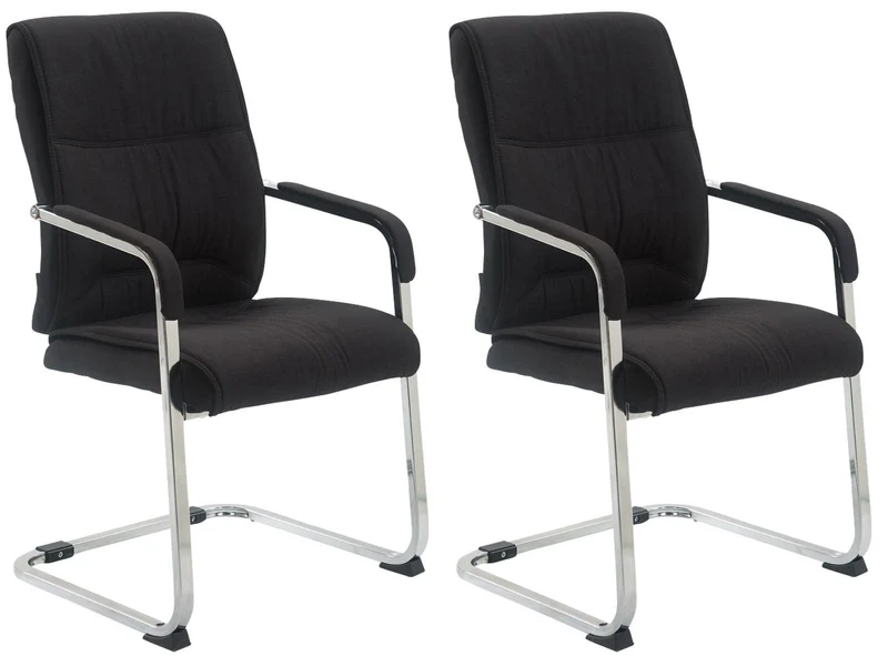Lot de 2 fauteuils de bureau sans roulettes XXL jusqu'à 260 kg en tissu noir et métal chromé 10_0008463